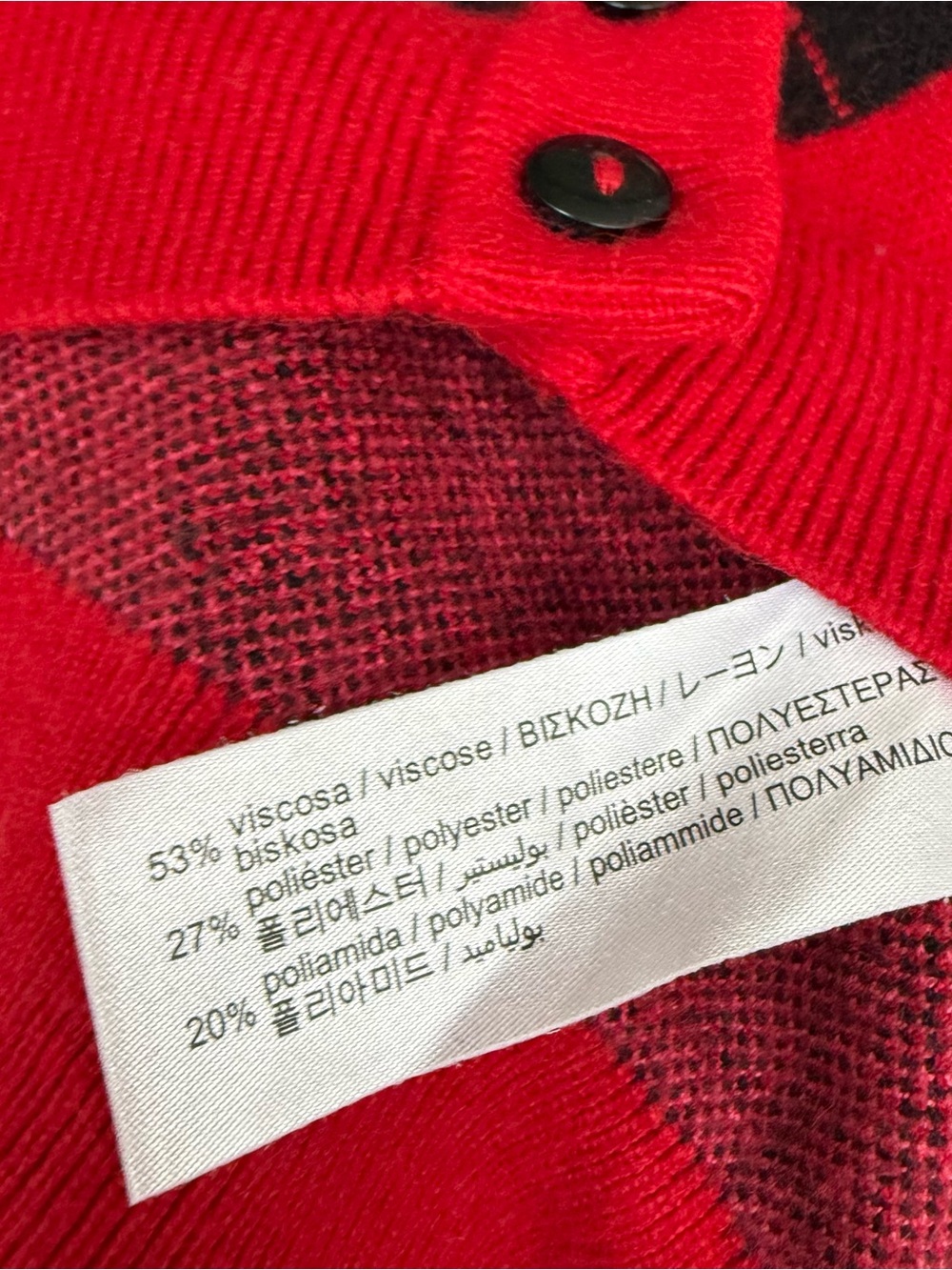 Zara Red Black Pink Argyle Cropped Cardigan Sweater Small Preppy Knit Button - Picture 3 of 5